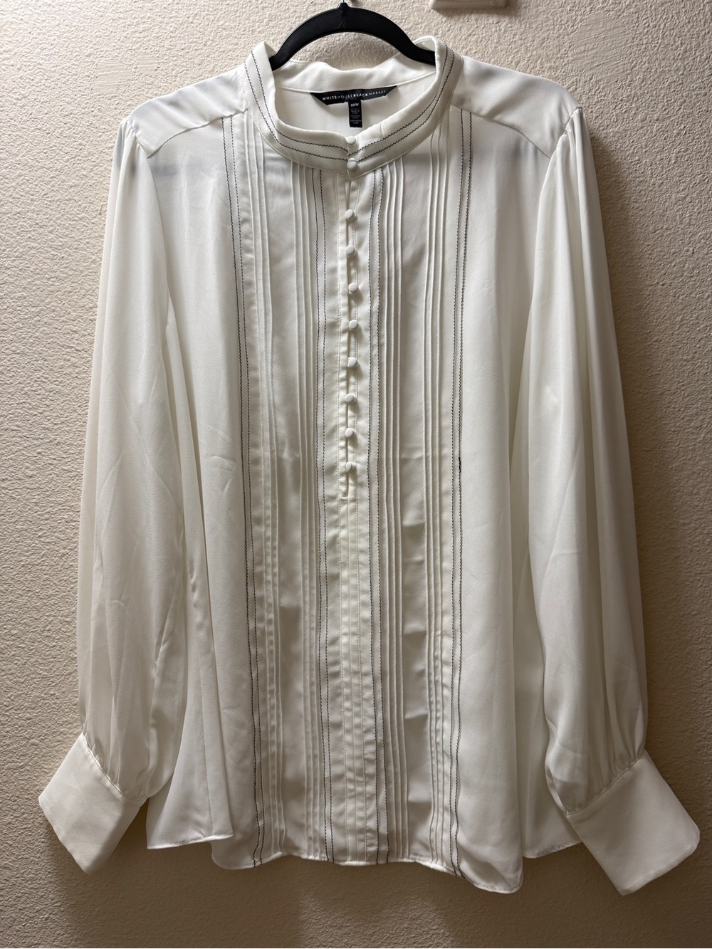 WHBM White House Black Market 18W Blouse Pleated Contrast Stitch Long Sleeve